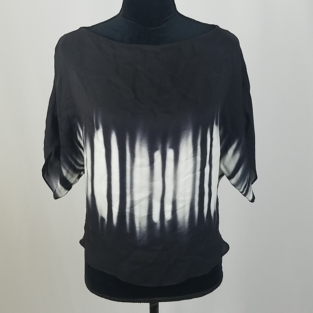 Milly women 0 silk blouse short sleeve hi-low dark goth career preppy